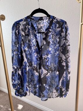 Chico Blue Abstract Print Long-Sleeve Blouse